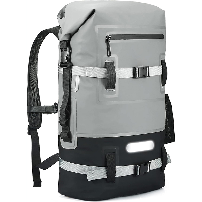PVC Waterproof Backpack Heavy Duty Roll Top Sealing with Front Pocket Cushion Reflective Belt