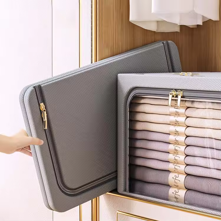 Fashionable Foldable Storage Box Steel Frame Polyester Clothing Storage Organizers For Home Move House Packing Organization Bin