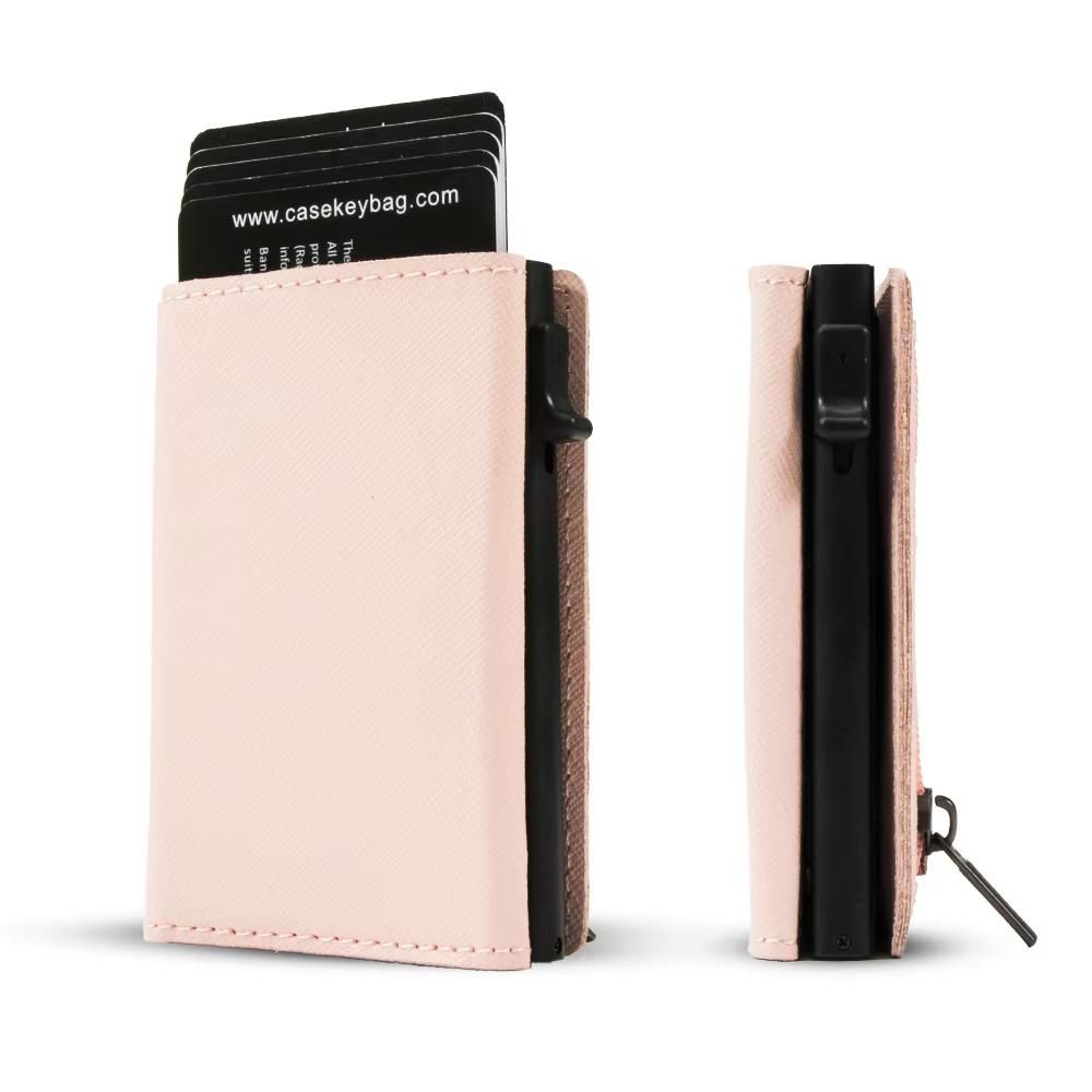 2024 New Saffiano Real Leather Portable Smart Wallet Portemonnaie Herren RFID Slim Minimalist Trifold Magnetic Popup Card Holder