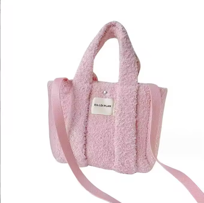 Korean Winter New Arrival Cute Fur Fleece Handbag Customized Luxury Teddy Sherpa Crossbody Shoulder Bag With Private Label