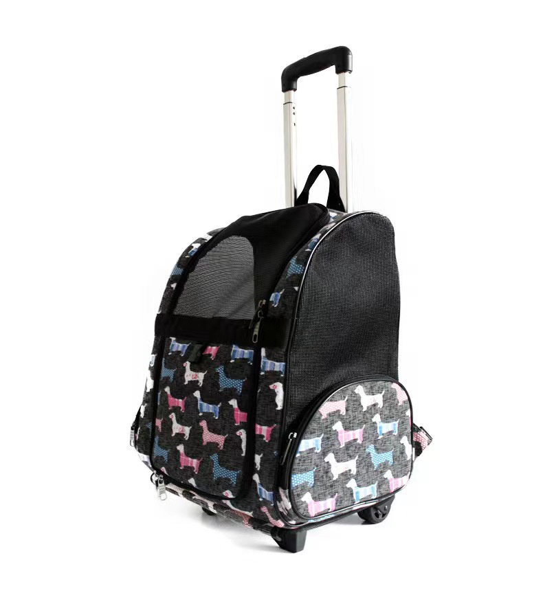 Carrier Polyester Small Dogs Cats Puppies Large Pet Comfort Travel Car Seat with Trolley Removable Stroller Rolling Wheels