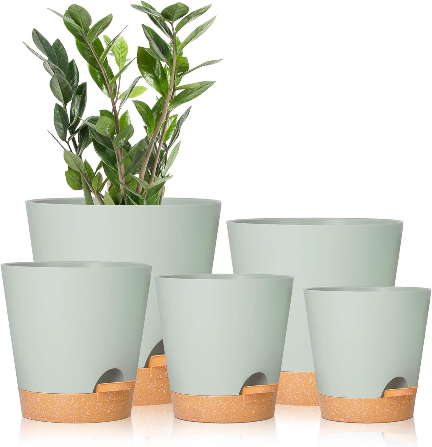 7/6.5/6/5.5/5 Inch Self Watering Planters with Drainage Hole Plastic Flower Plant Pots