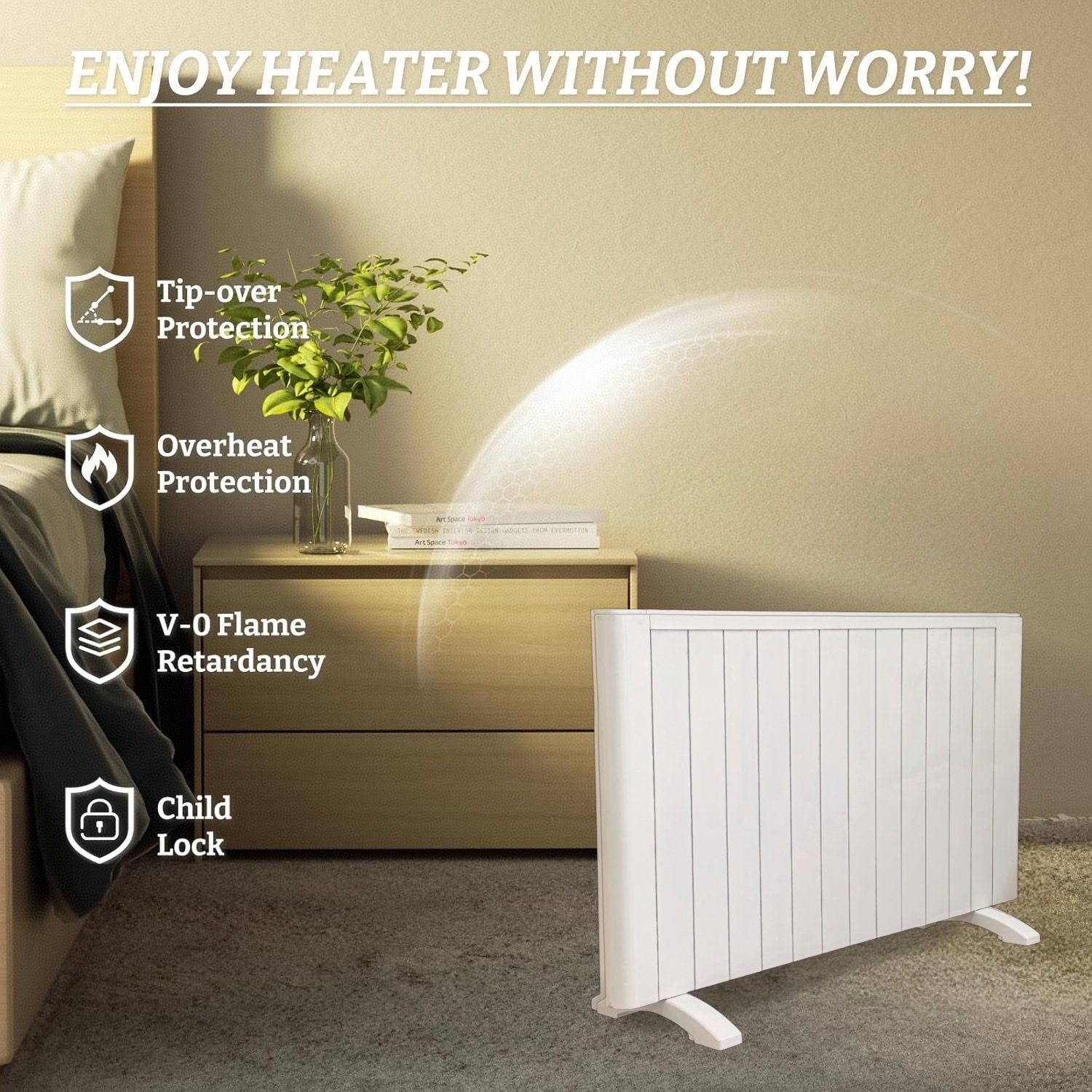 2000W Portable Electric Heater Panel Radiator Quiet Heating for Whole Room