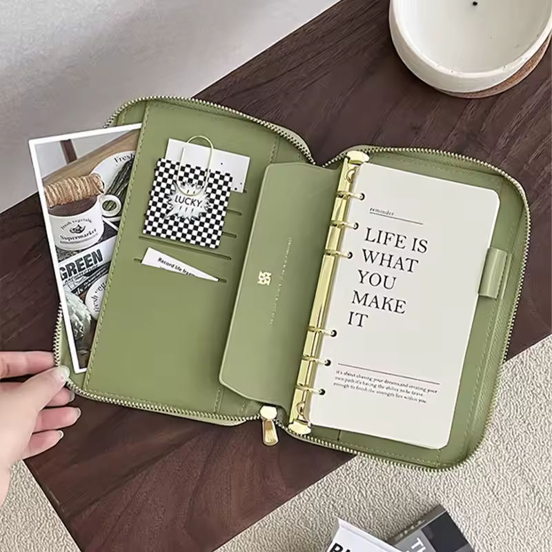 High Quality Pu Leather A6 Binder Notebook Journals Planner Diary Book Sleeve With Zipper Wallet For Notebooks And Planners