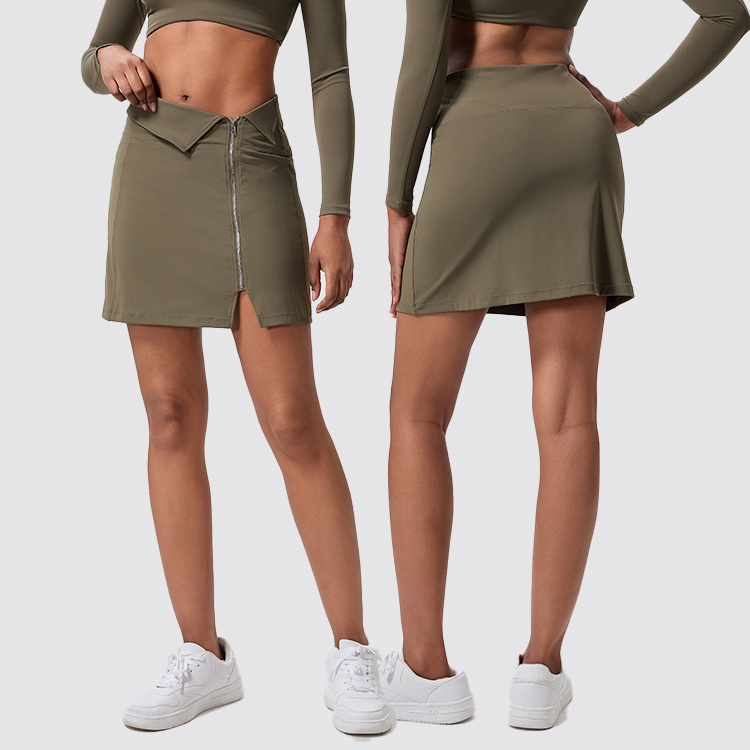 Ingor Sportswear Workout Clothes Manufacturer Fashionable Foldable Zipper A-Line Short Tennis Skirt for Gym Sports Running Wear Ladies Apparel