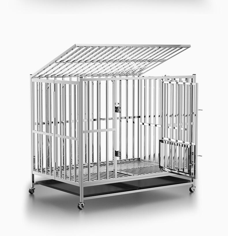 Kingtale 304 Stainless Steel Large Dogs With Foldable Convenient Mobile Dog Cage Crate With Wheels