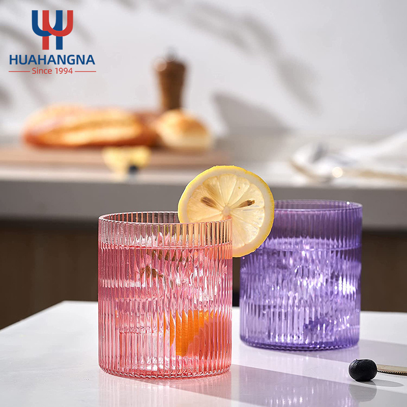 Premium Rainbow Colored Stripes Glasses Cup Iridescent Vintage Glass Cups for Kitchen Juice, Wine, Milk, Iced Coffee