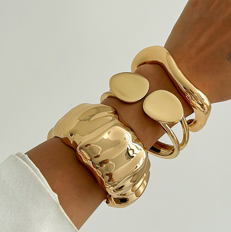 Jewelry Vintage Irregular Pleated Bracelet Premium Feeling Open Alloy Bracelet Set