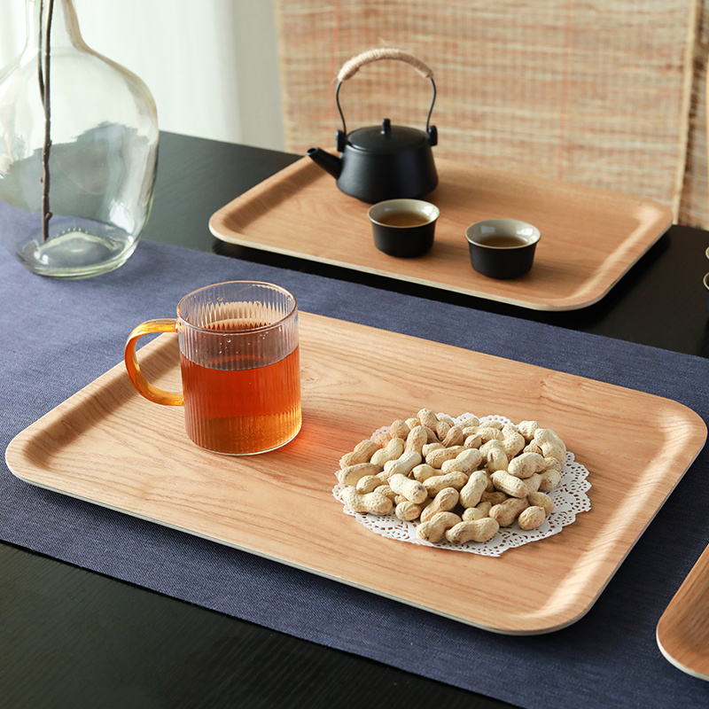 Wholesale Rectangle Ash Wooden Foodplate Drink Coffee Serving Tray