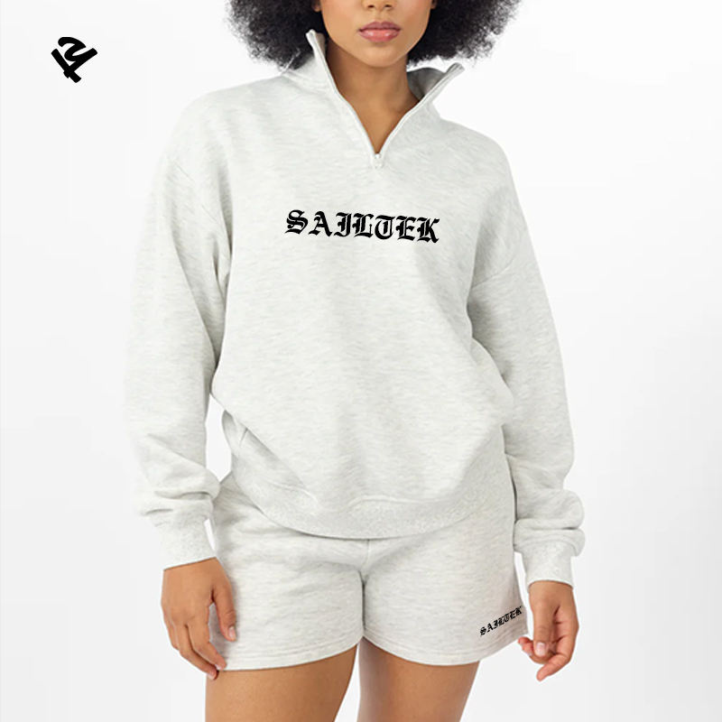 New Fleece 1/4 Zip Hoodie and Shorts Set Women