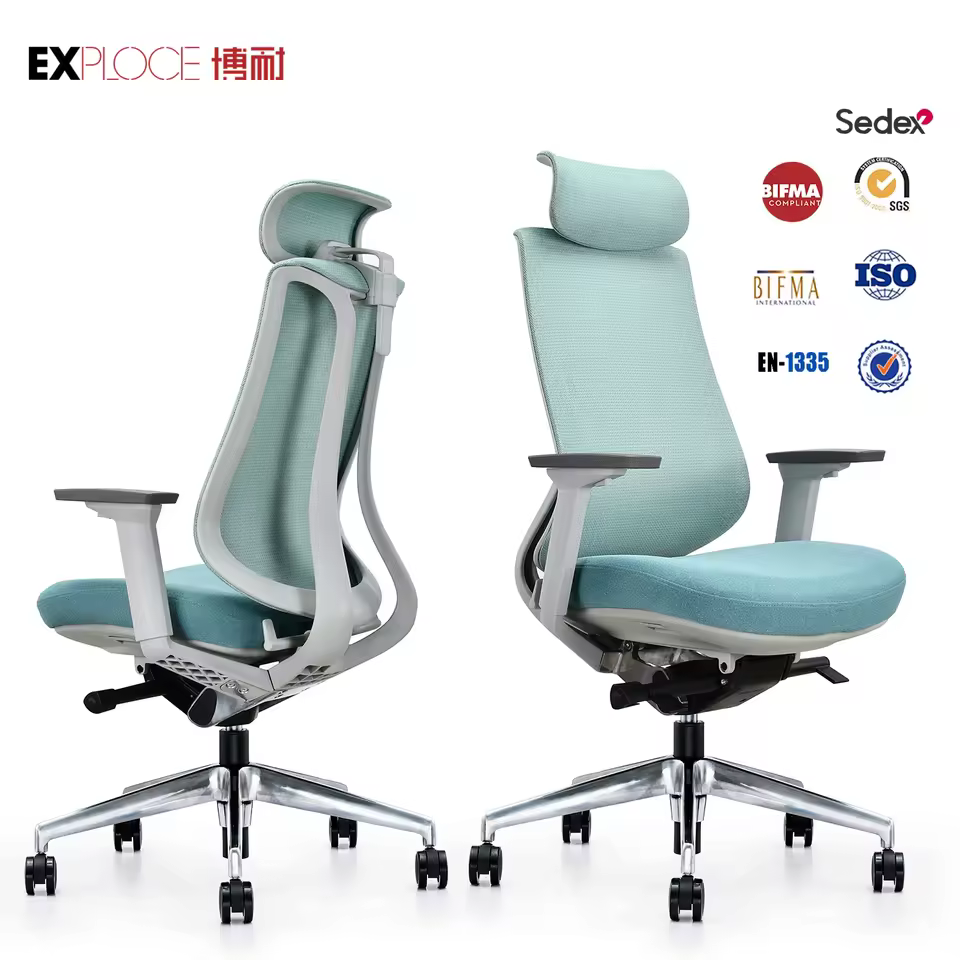 High Quality Back Mesh Fabric Swivel Computer Desk Chair Luxury Ergonomic Executive Commercial Office Chairs With Headrest