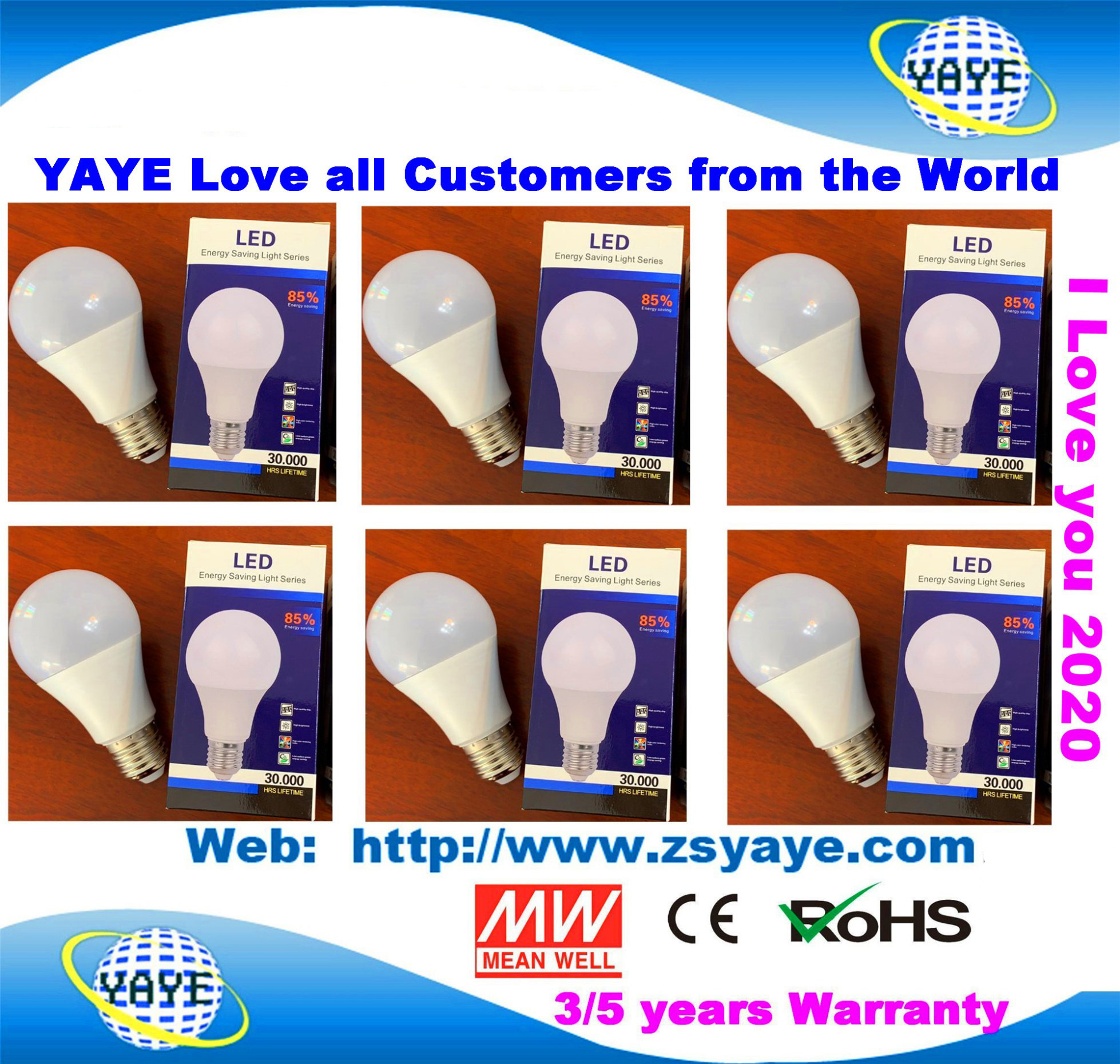 Yaye 18 Hot Sell E27/B22 Lithium Battery 110V/220V 5W 7W 9W 12W 15W 18W Energy Saving Lamp Intelligent Emergency Rechargeable Back up Smart Solar LED Bulb Lamp