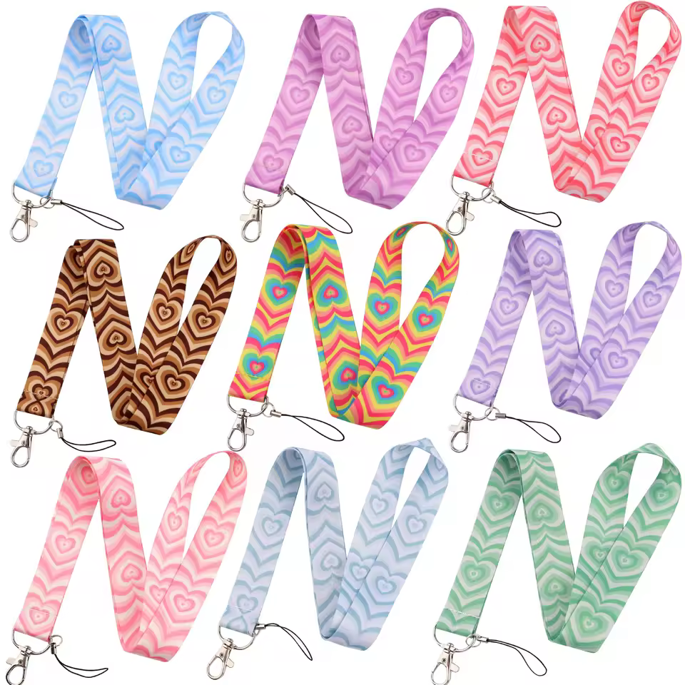 2023 New In Stock Peach Heart Pink Love Cartoon Cute Kawaii Neck Strap Keychain Lanyard For Mobile Keys Id Card Badge Holder