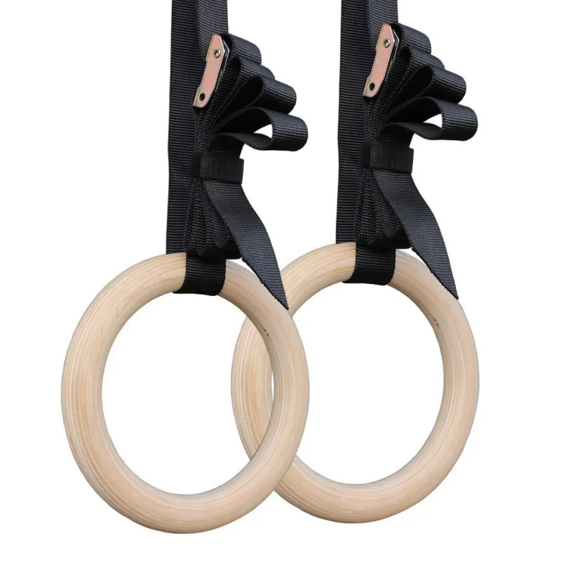 Wooden Gymnastic Rings with Straps Fitness Athletic DIP Rings