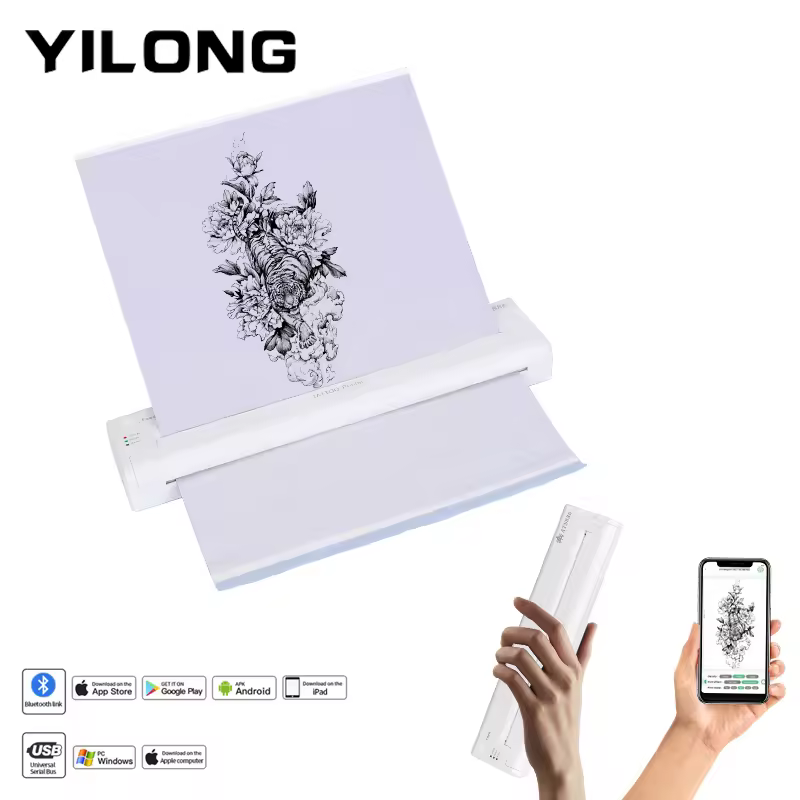 Yilong Portable Alloy Mini Tattoo Stencil Printer Wireless Bluetooth Thermal Copier Machine Durable Tiny Instant Transfer Paper