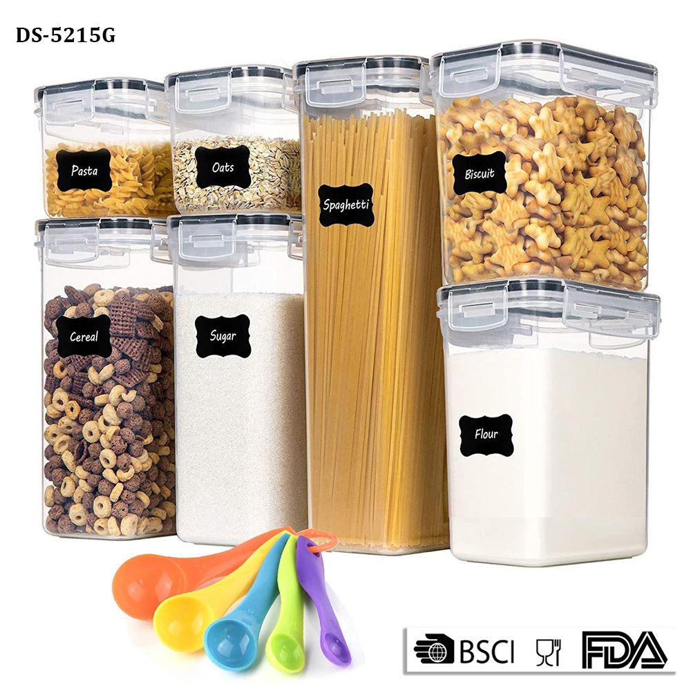 Ds-5215g 7 Pieces Eco Friendly Keeper Meal Airtight Kitchen Plastic Box Leak Proof Stackable Dry Food Storage Container with Lids