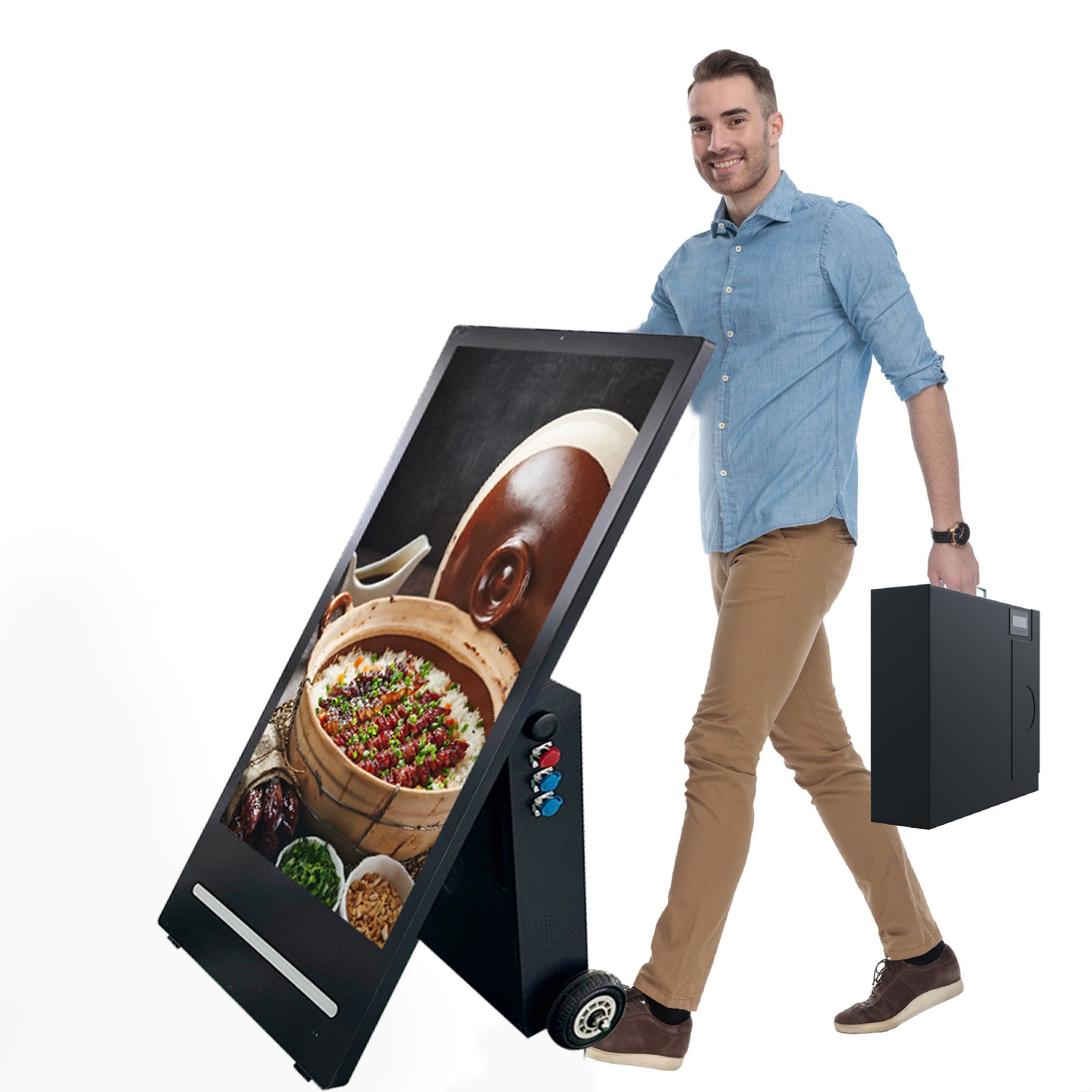 43 Inch Battery Power Portable Poster Display Advertising Release IP65 Waterproof Outdoor Digital Signage