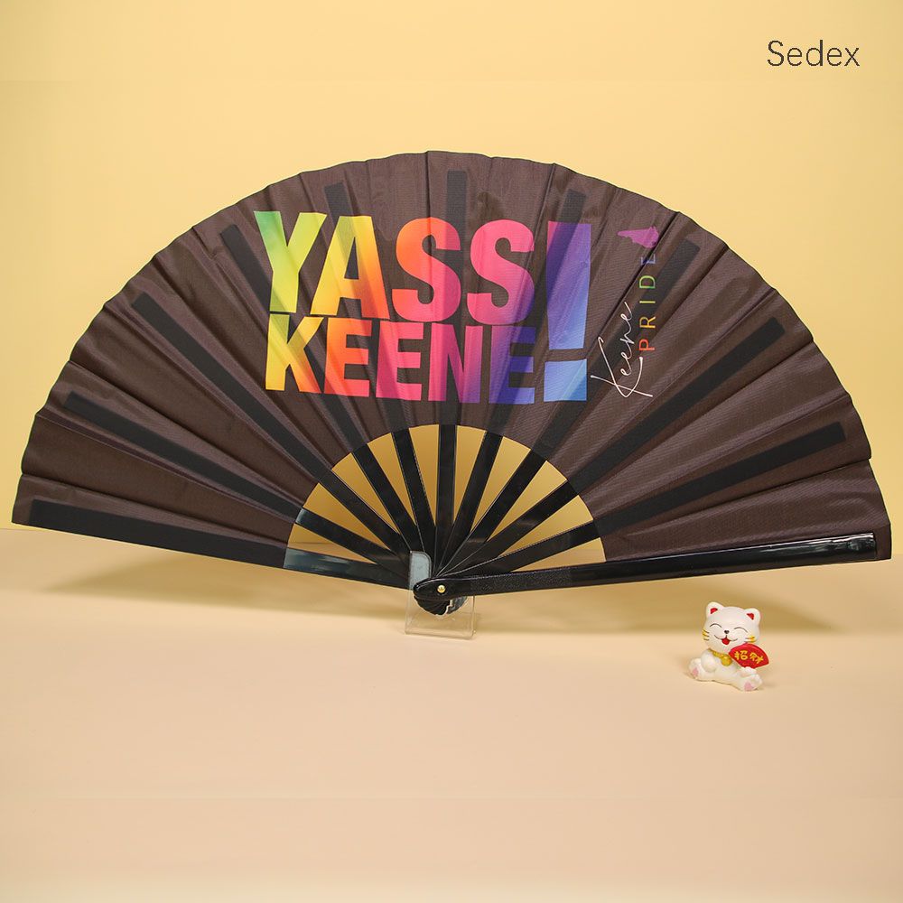 13inch Large Folding Clack Rave Bamboo Decorate Hand Fan for Festivals Accessories