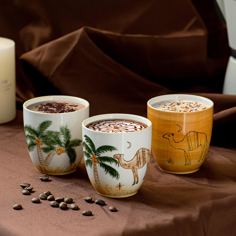 New Hand-painted Arabian Palm Tree Camel Ceramic Coffee Cup Water Cup Middle Eastern Style Dropshipping Labeling