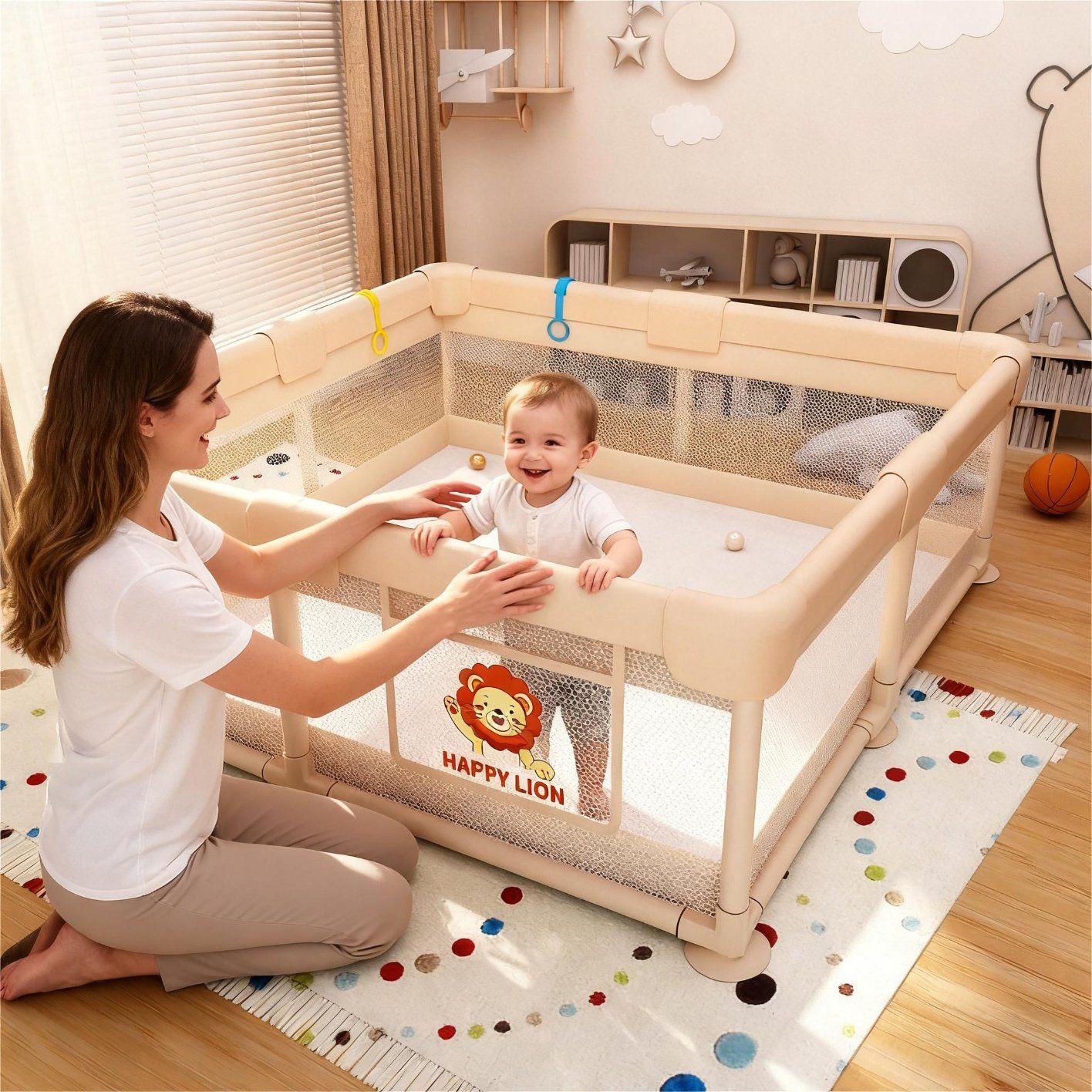 Non Slip Base Baby Playpen with Breathable Mesh Walls, Stable Safety Fence for Home Nursery Use