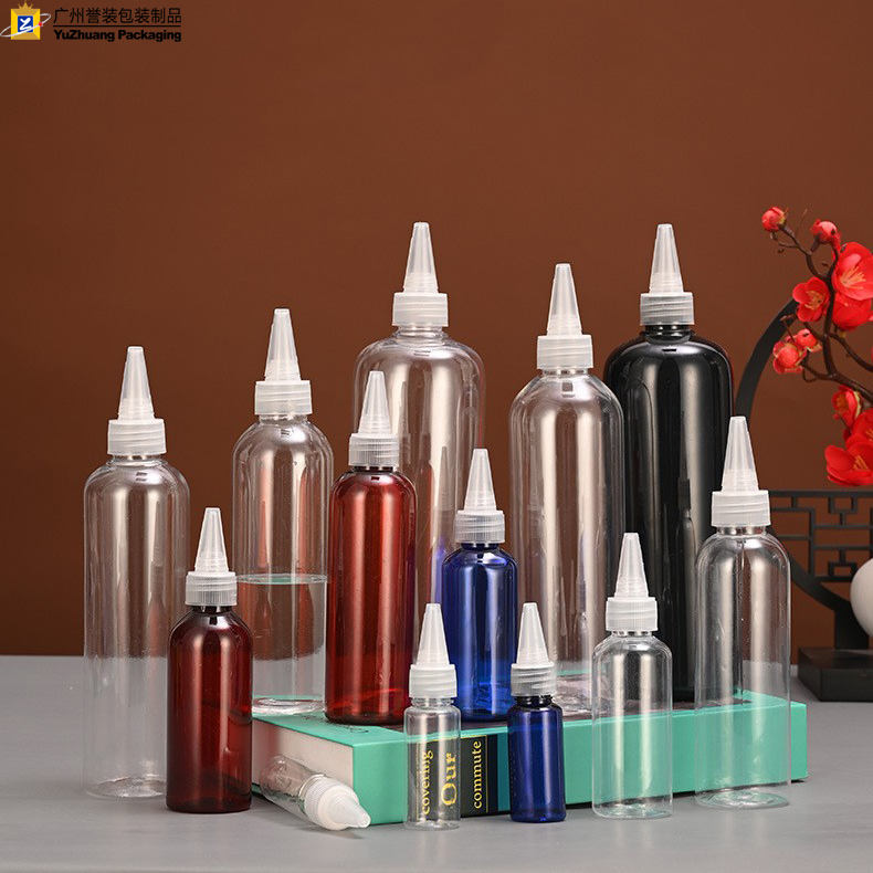 Factory Wholesale 100ml 150ml 200ml 250ml 300ml 500ml Plastic PET Pointed Hair Oil Nozzle Clear Squeeze Bottles With Twist Caps