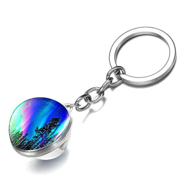 Beautiful Northern Lights Souvenir Aurora Double Side Glass Gem Ball Metal Best Friend Gifts Top Selling Keychain