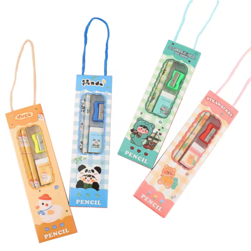 Kid Gift Cute Color Box Hb Pencils For School Stationary Set With Eraser And Sharpener And Ruler Wood Pencils Kit Lapis