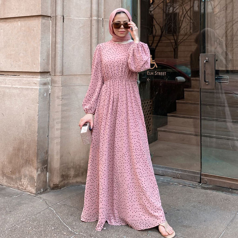 Elegant Blush Polka DOT Maxi Dress for Modest Women