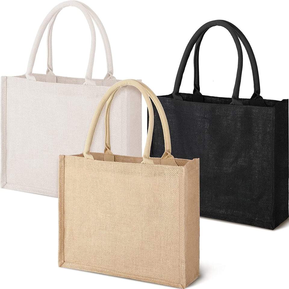 Hot Sturdy Grocery Shopping Wedding Bachelorette Party Beach Handheld Reusable 3-color Jute Bags Wholesale