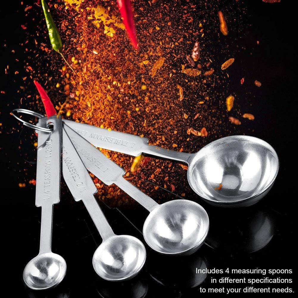 4-Pieces Kitchen Measuring Cup/Spoon Stainless Steel Measuring Tools for Baking