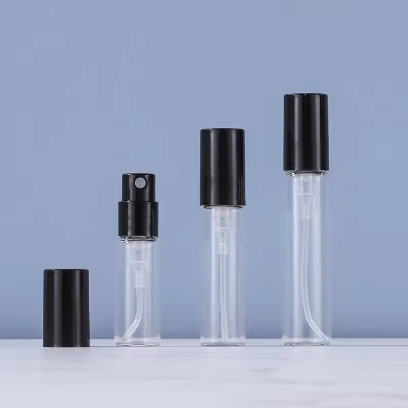 Fast Shipping In Stock Sample Perfume Bottles Mini Portable Clear Glass Vials 2ml 3ml 5ml Sizes With Black Fine Mist Sprayer
