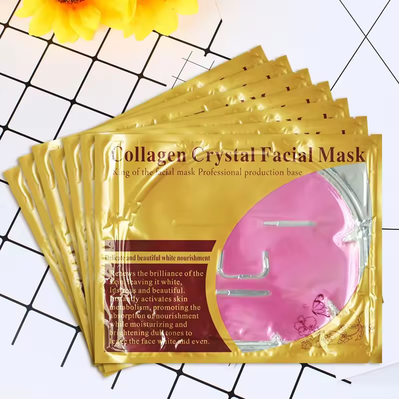 Collagen Herbal Pink Korean Facial Sheet Face Mask Wholesale Repairing Moisturizing Anti-aging Nourishing Rose Crystal Nose