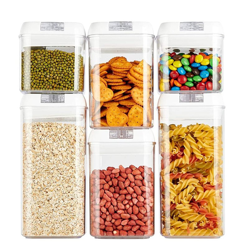 6PCS Set Plastic Food Containers Seal Cans Pantry Dry Food Storage Airtight Food Pantry Containers Storage