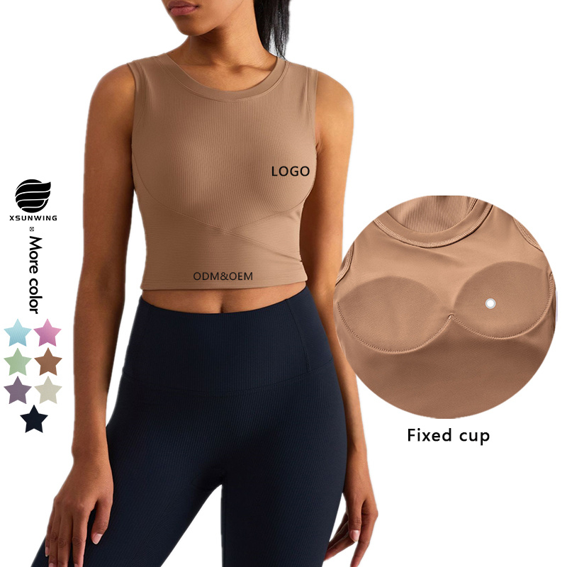Xsunwing Beautiful Back Casual Tracksuit Fitness Female High Strength Tanks Camis Shockproof Align Women Yoga Bra Crop Tops Running Sports Vest WDQ1506