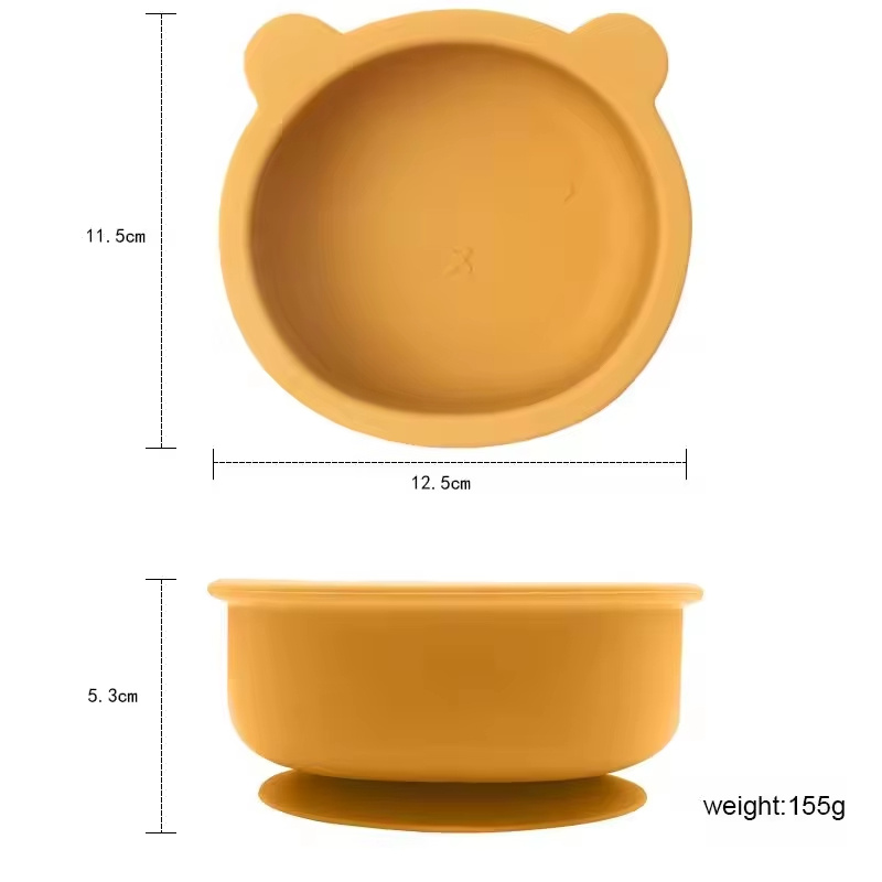 Factory Wholesale Cute Silicone Food Grade Baby Kids Product Bear Tableware Suction Silicone Baby Bowl