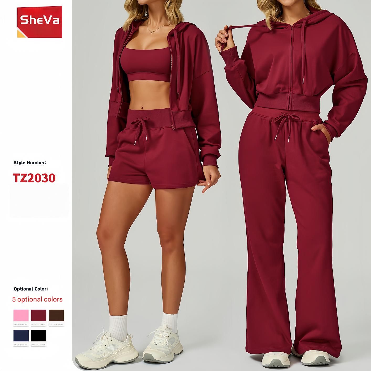 Women's Breathable Crop Hooded Tracksuit Long Sleeve Zip-up Sweatshirt Jogger Pants Comfortable Long Fall Outfits Sweatsuit Sets