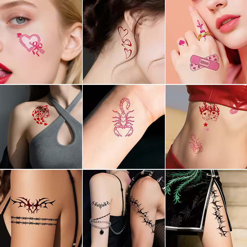 Non-toxic Disposable Waterproof Fun Sexy Multi-element Temporary Tattoo Sticker For Men Women Couples For Face Body White Paper
