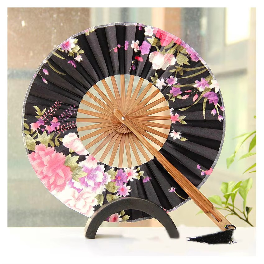 Factory Direct Sale High Quality Japanese Fabric Round Folding Fans