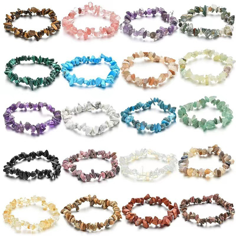 Natural Irregular Stackable Gemstone Stretch Chakra Healing Semi Precious Stone Beaded Crystal Chips Bracelets