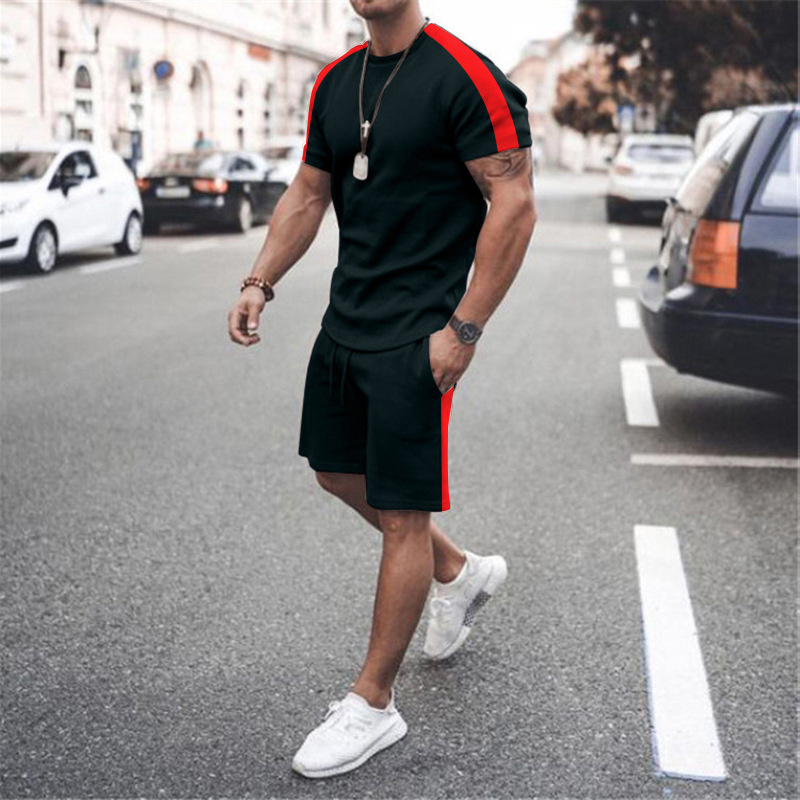 Mens 2PCS Short Sets Printed T-Shirt and Shorts Outfits Set Athletic Track Suit Shorts Set