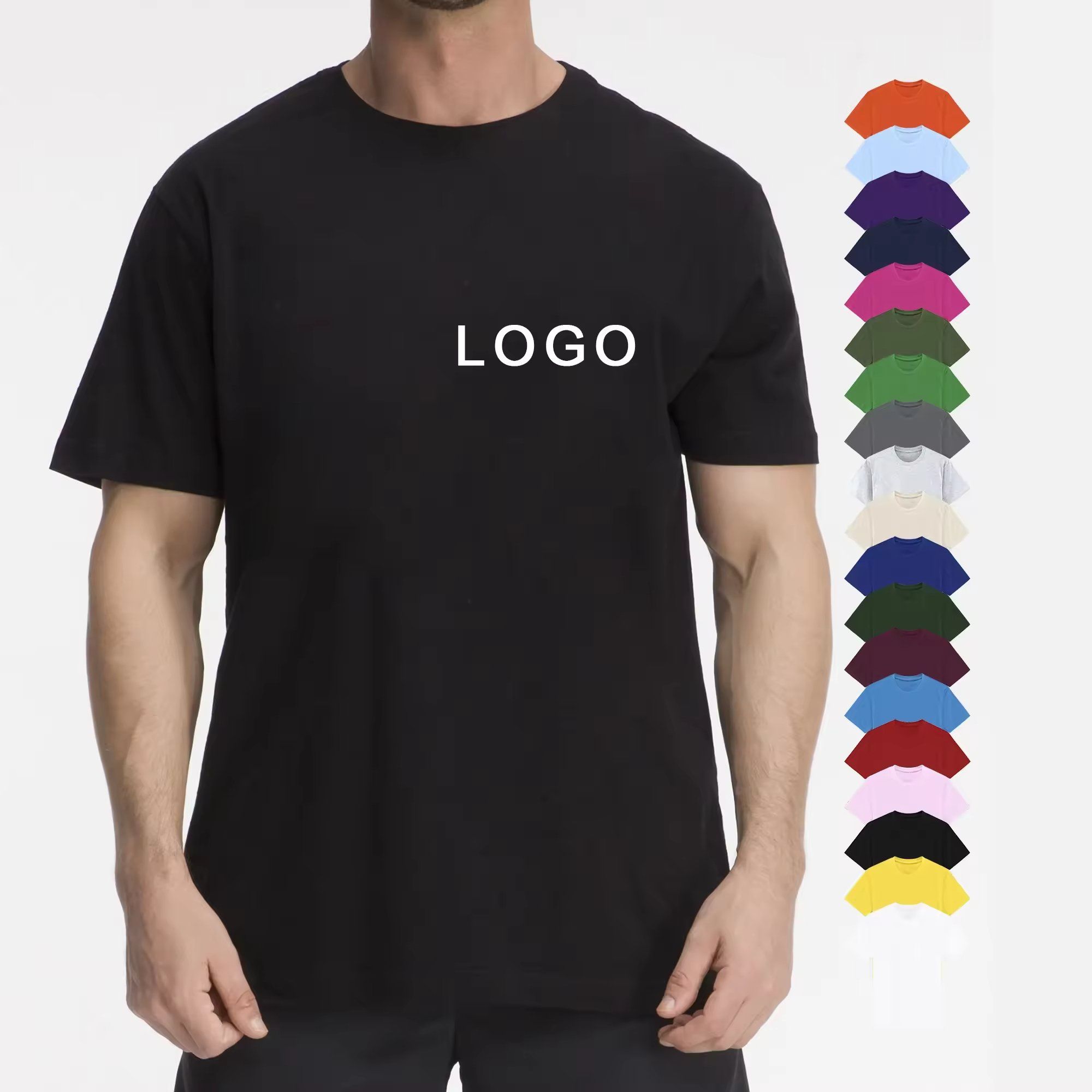 T Shirts with Logo Men Premium Bulk Blank Cotton Polyester T-Shirt Heavy Weight Private Label Premium 300 GSM Tshirt