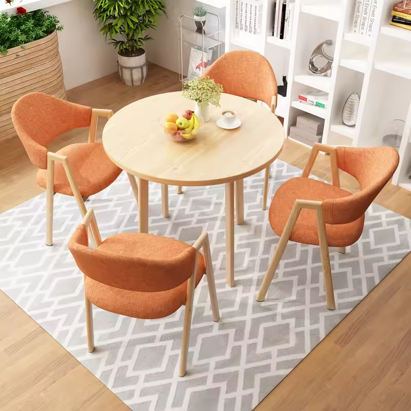 Nordic Wholesale Price Hot-selling Comfortable Balcony Dining Room Natural Color Round Top Leisure Dining Table Set 4 Chairs