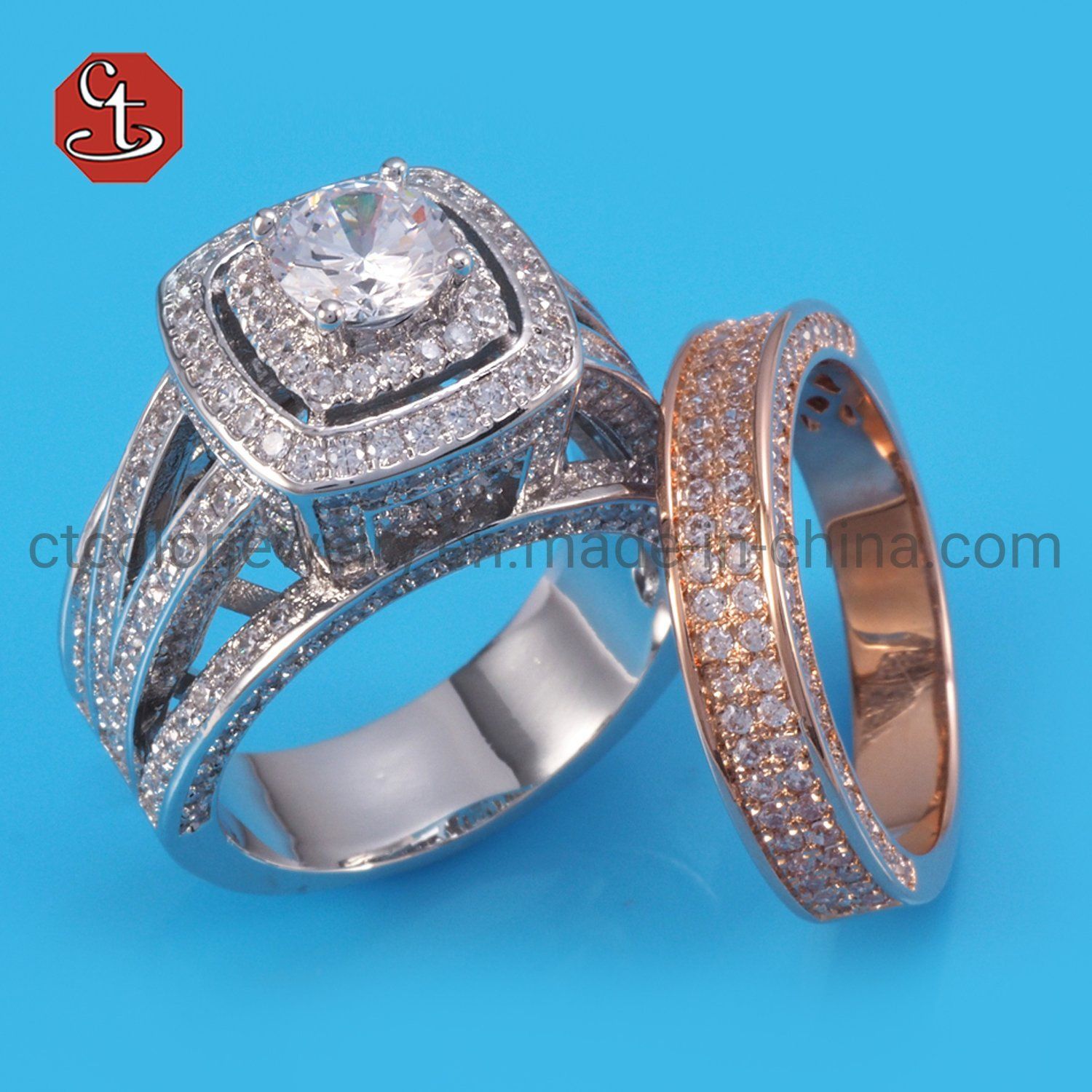 Rings For Women And Men Fashion Lovers' Set Ring Cubic Zirconia Rhodium&Rose Gold Color Wedding Engagement Accessories