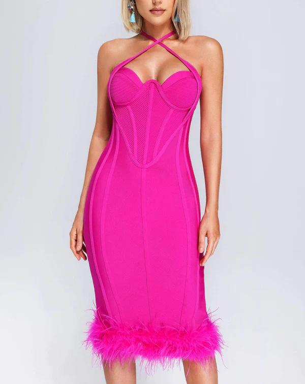 Pink Eiderdown Women's Sexy Dress Popular New Trend Evening Dress Bandage Dress