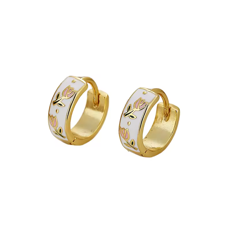 Factory Wholesale Cheap 925 Sterling Silver Flower Earring Oil Drop Enamel Gold Plated Hoop Earrings For Women Mother's Day