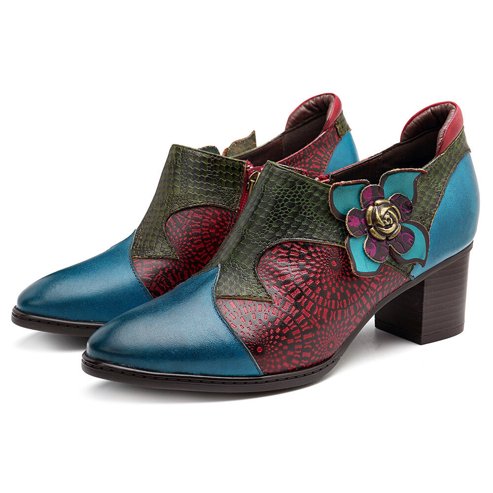 Fashion Flower Women's Chunky Shoes with Zipper Dress Shoes