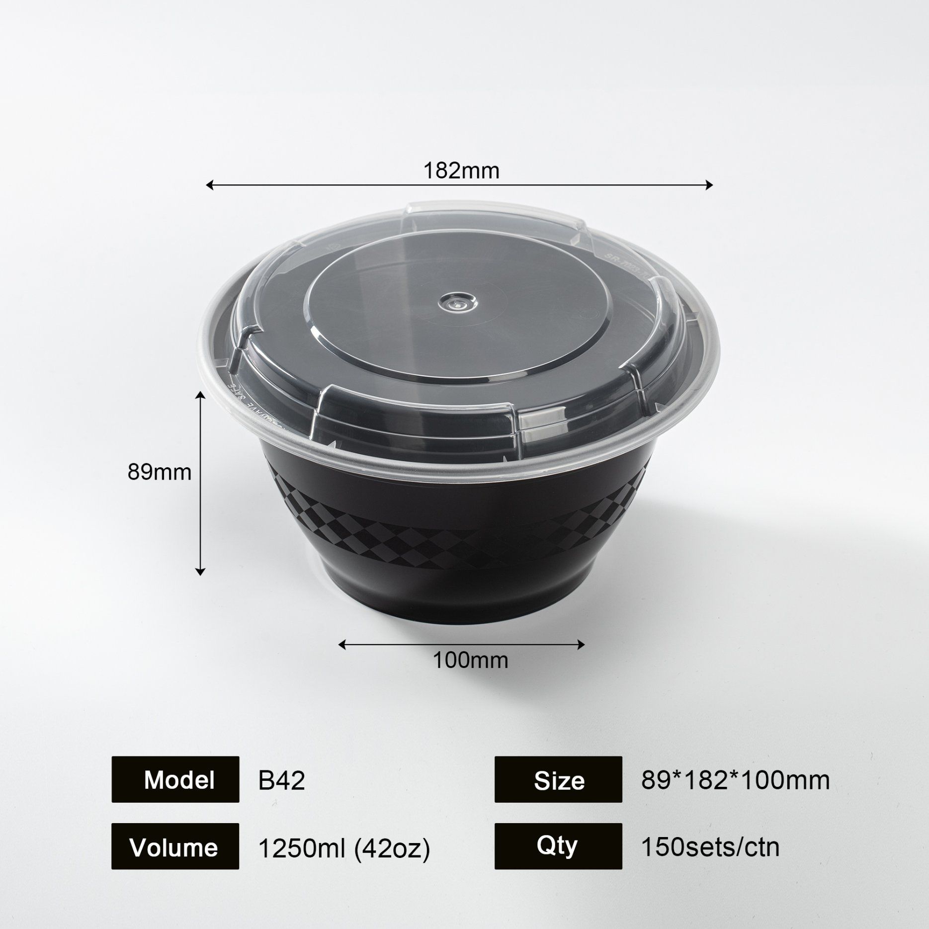 Black Round Plastic PP Microwave Hot Soup Cup Sauce Packing Bowl with Flat Lid Disposable Food Container