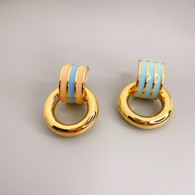 Brass Plating 18K Real Gold Gold Enamel Glazed Premium Sense Earrings