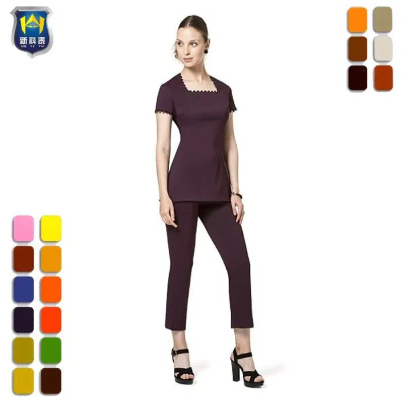 Square Neck Trim Detail Tunic Multi Color Beauty Salon Uniforms SPA Uniform