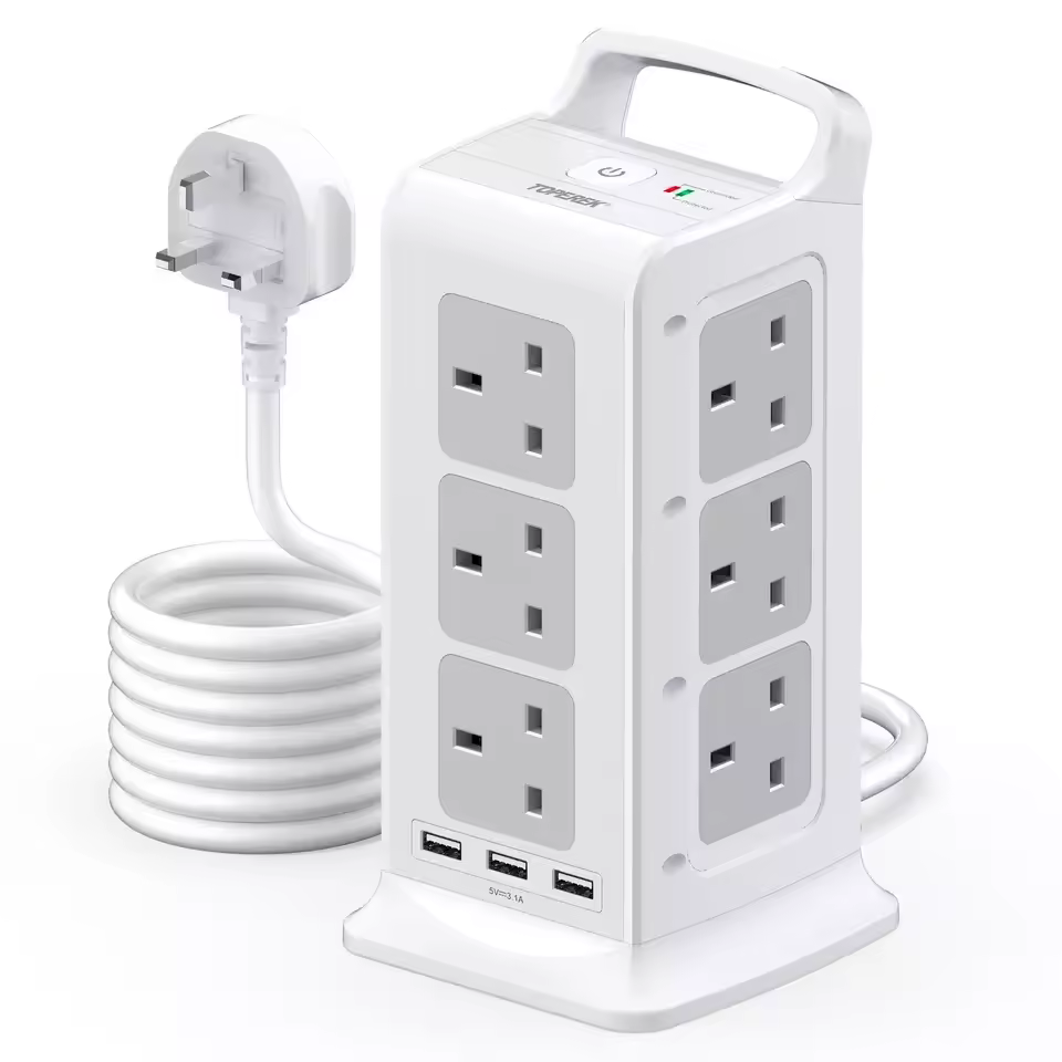 High Quality Cube Tower Socket 12 Uk Outlets 3 Usb Port 1.5m Extension Cords Electric Multi-function Smart Plug For Office Home